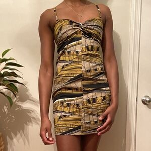 Victoria's Secret VS Bra Tops Gold & Black Printed Spaghetti-Strap Mini Dress, S
